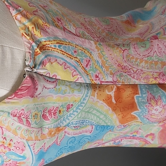 Chaps Cotton Lined Fit n Flare Floral Pastel Paisley Hidden Side Zip Dress Sz 8 - Picture 6 of 12